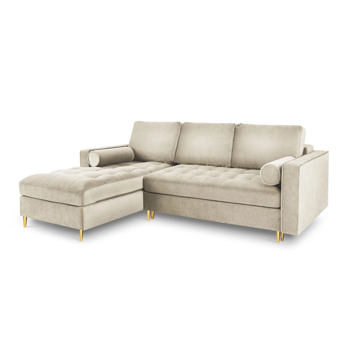 Aspen 5-Sitzer Ecksofa mit Schlaffunktion und Stauraum, Linke Seite, aus Samt in Dunkelbeige (Salvador 2), 240x175x96 cm von Cosmopolitan Design – Bild 1