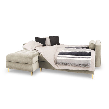 Aspen 5-Sitzer Ecksofa mit Schlaffunktion und Stauraum, Linke Seite, aus Samt in Dunkelbeige (Salvador 2), 240x175x96 cm von Cosmopolitan Design – Bild 2