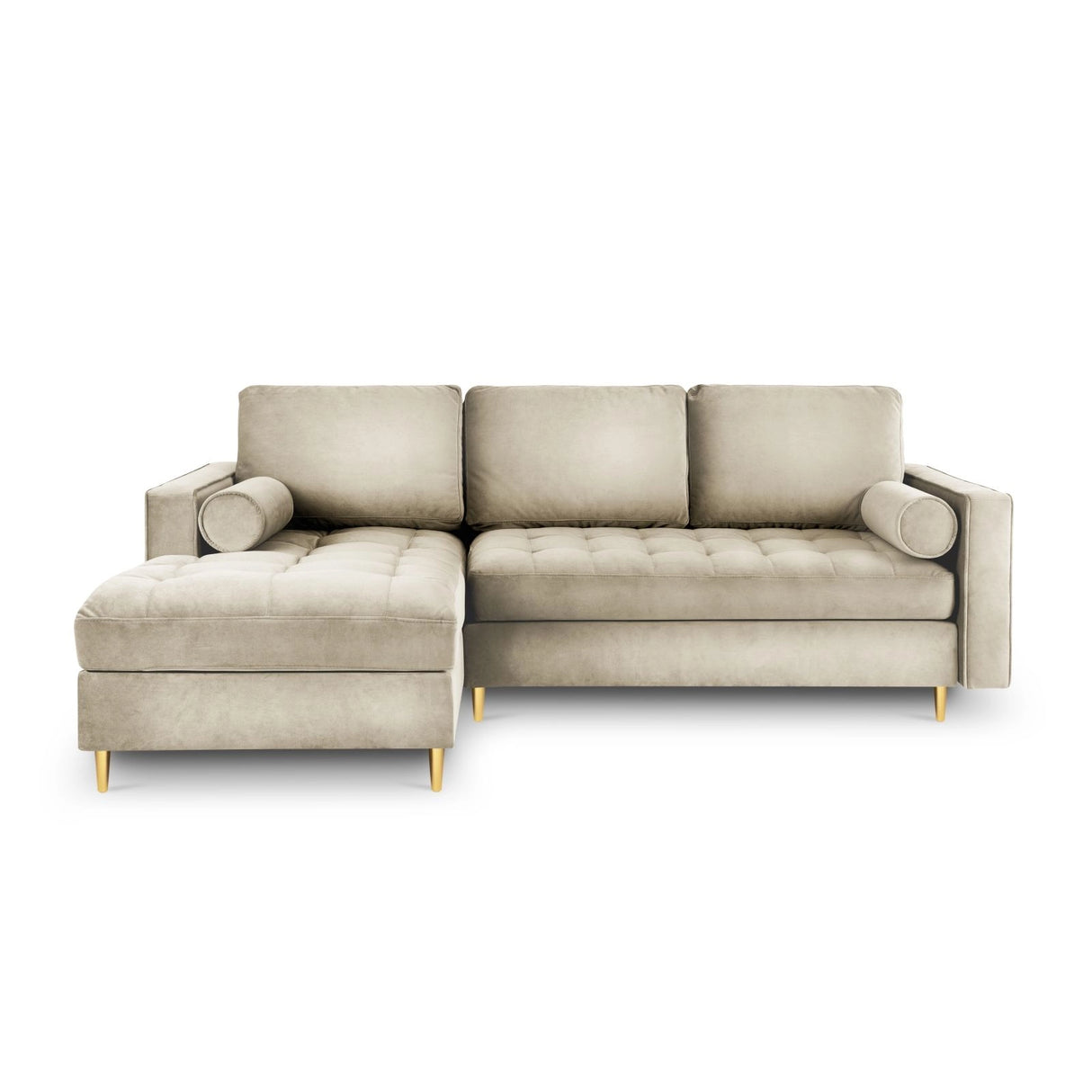 Aspen 5-Sitzer Ecksofa mit Schlaffunktion und Stauraum, Linke Seite, aus Samt in Dunkelbeige (Salvador 2), 240x175x96 cm von Cosmopolitan Design – Bild 3