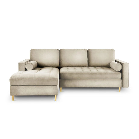 Aspen 5-Sitzer Ecksofa mit Schlaffunktion und Stauraum, Linke Seite, aus Samt in Dunkelbeige (Salvador 2), 240x175x96 cm von Cosmopolitan Design – Bild 3