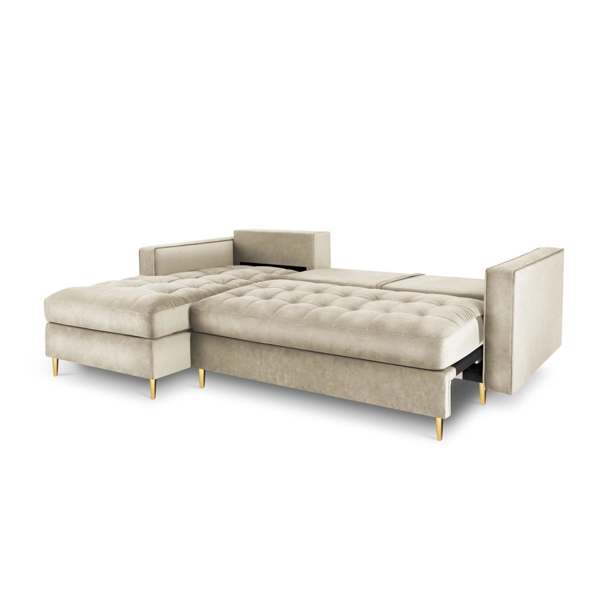 Aspen 5-Sitzer Ecksofa mit Schlaffunktion und Stauraum, Linke Seite, aus Samt in Dunkelbeige (Salvador 2), 240x175x96 cm von Cosmopolitan Design – Bild 5