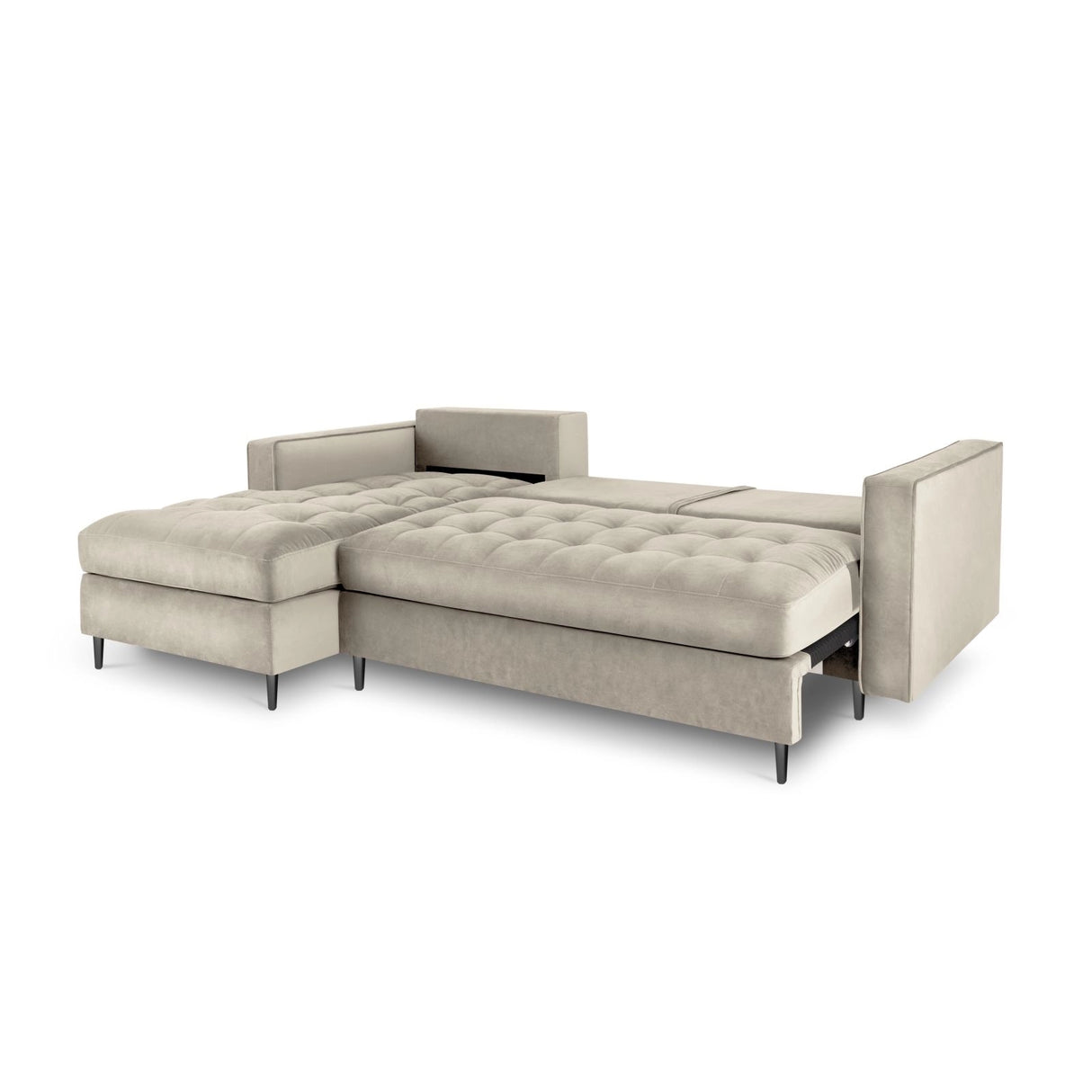 Aspen 5-Sitzer Ecksofa mit Schlaffunktion und Stauraum, Linke Seite, aus Samt in Dunkelbeige (Salvador 2), 240x175x96 cm von Cosmopolitan Design – Bild 5