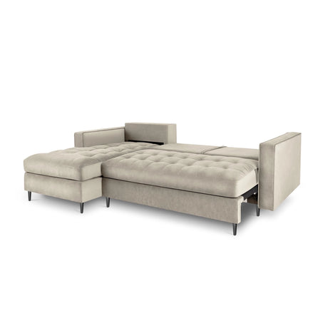 Aspen 5-Sitzer Ecksofa mit Schlaffunktion und Stauraum, Linke Seite, aus Samt in Dunkelbeige (Salvador 2), 240x175x96 cm von Cosmopolitan Design – Bild 5