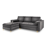 Aspen 5-Sitzer Ecksofa mit Schlaffunktion und Stauraum, Linke Seite, aus Samt in Dunkelgrau (Salvador 18), 240x175x96 cm von Cosmopolitan Design – Bild 1