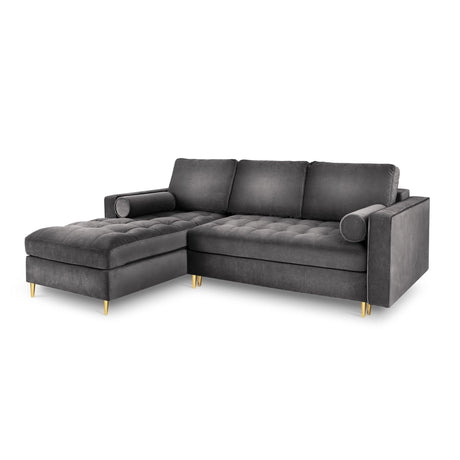 Aspen 5-Sitzer Ecksofa mit Schlaffunktion und Stauraum, Linke Seite, aus Samt in Dunkelgrau (Salvador 18), 240x175x96 cm von Cosmopolitan Design – Bild 1