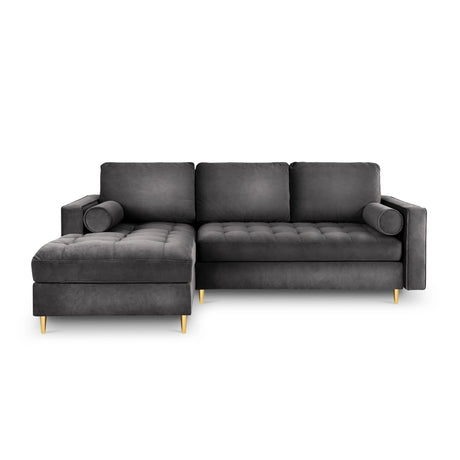 Aspen 5-Sitzer Ecksofa mit Schlaffunktion und Stauraum, Linke Seite, aus Samt in Dunkelgrau (Salvador 18), 240x175x96 cm von Cosmopolitan Design – Bild 3