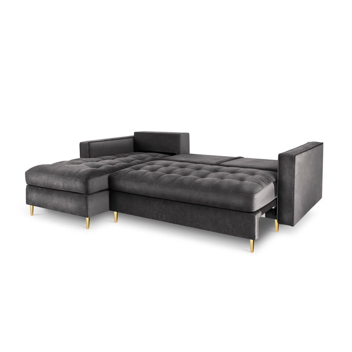 Aspen 5-Sitzer Ecksofa mit Schlaffunktion und Stauraum, Linke Seite, aus Samt in Dunkelgrau (Salvador 18), 240x175x96 cm von Cosmopolitan Design – Bild 5