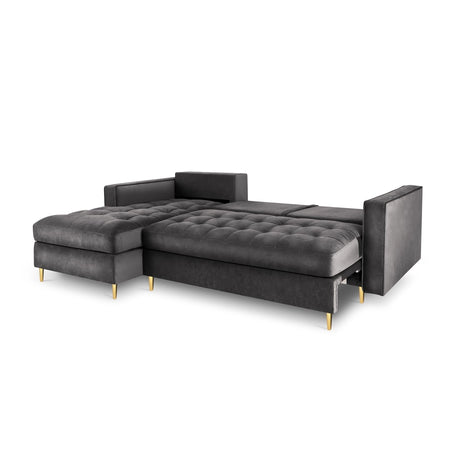 Aspen 5-Sitzer Ecksofa mit Schlaffunktion und Stauraum, Linke Seite, aus Samt in Dunkelgrau (Salvador 18), 240x175x96 cm von Cosmopolitan Design – Bild 5