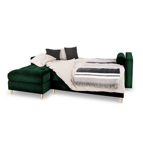 Aspen 5-Sitzer Ecksofa mit Schlaffunktion und Stauraum, Linke Seite, aus Samt in Flaschengrün (Salvador 7), 240x175x96 cm von Cosmopolitan Design – Bild 2