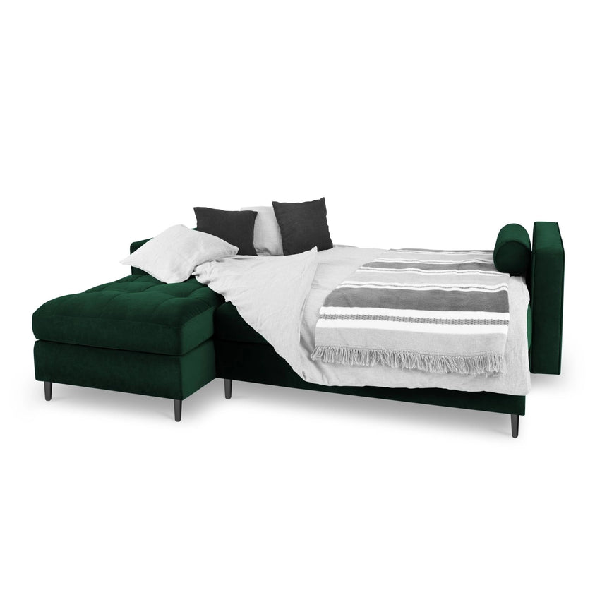 Aspen 5-Sitzer Ecksofa mit Schlaffunktion und Stauraum, Linke Seite, aus Samt in Flaschengrün (Salvador 7), 240x175x96 cm von Cosmopolitan Design – Bild 2