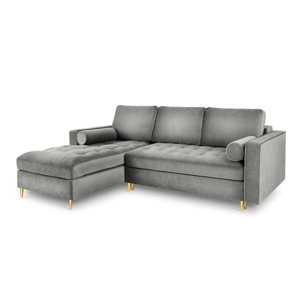 Aspen 5-Sitzer Ecksofa mit Schlaffunktion und Stauraum, Linke Seite, aus Samt in Grau (Salvador 17), 240x175x96 cm von Cosmopolitan Design – Bild 1