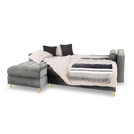 Aspen 5-Sitzer Ecksofa mit Schlaffunktion und Stauraum, Linke Seite, aus Samt in Grau (Salvador 17), 240x175x96 cm von Cosmopolitan Design – Bild 2