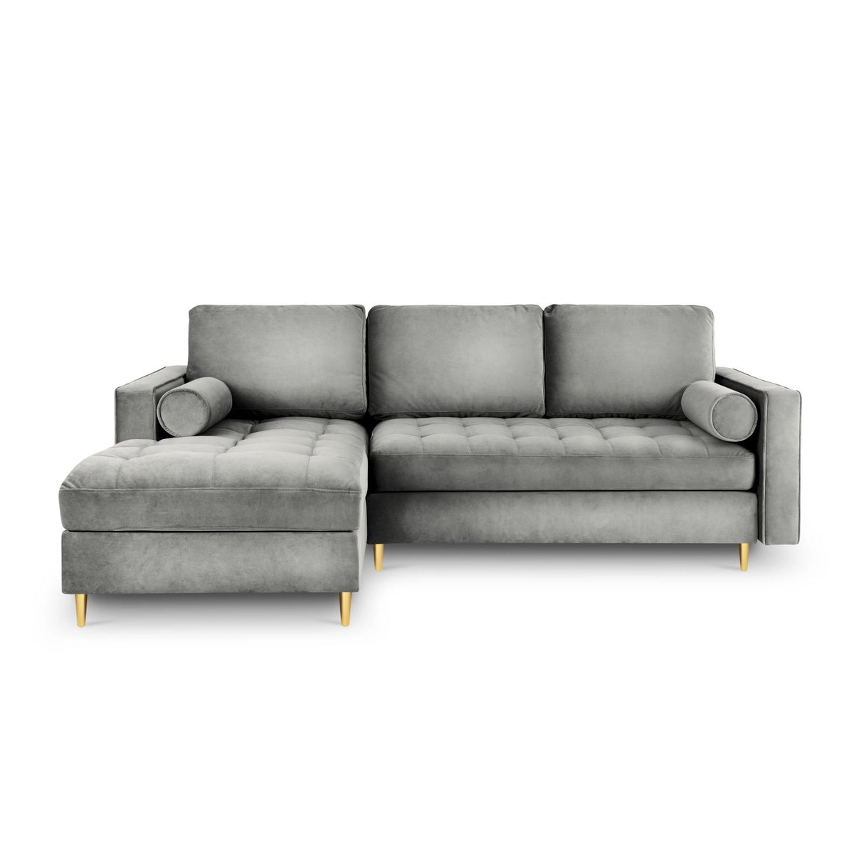 Aspen 5-Sitzer Ecksofa mit Schlaffunktion und Stauraum, Linke Seite, aus Samt in Grau (Salvador 17), 240x175x96 cm von Cosmopolitan Design – Bild 3