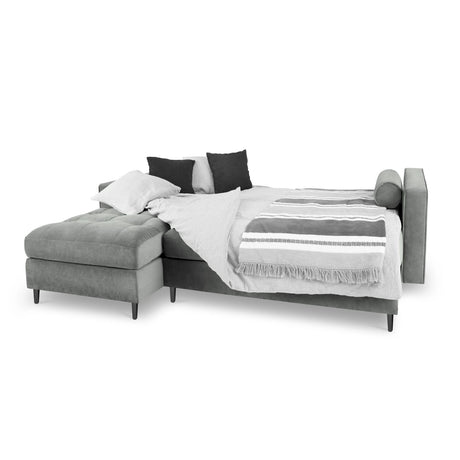 Aspen 5-Sitzer Ecksofa mit Schlaffunktion und Stauraum, Linke Seite, aus Samt in Grau (Salvador 17), 240x175x96 cm von Cosmopolitan Design – Bild 2