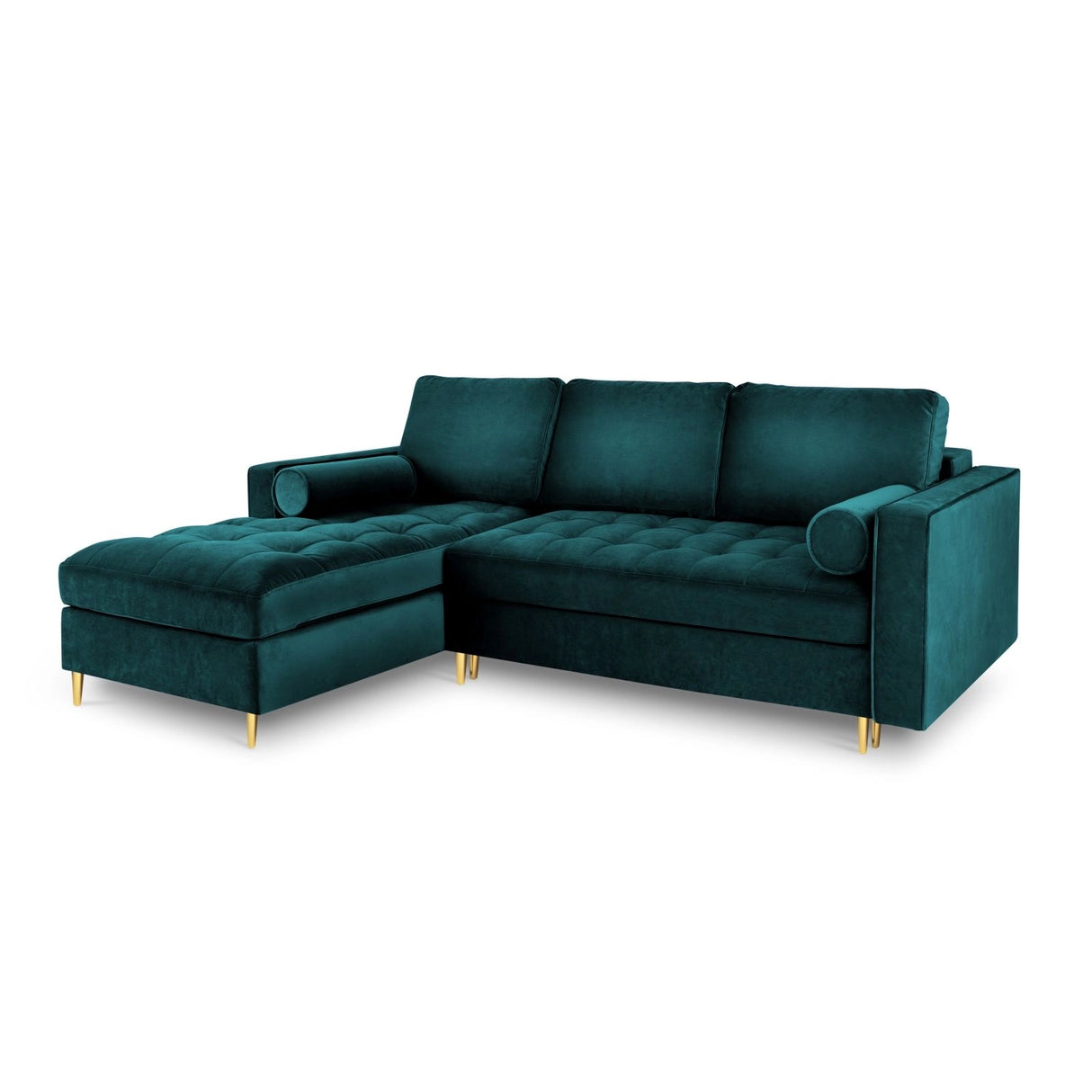 Aspen 5-Sitzer Ecksofa mit Schlaffunktion und Stauraum, Linke Seite, aus Samt in Petrol (Salvador 06), 240x175x96 cm von Cosmopolitan Design – Bild 1