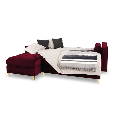 Aspen 5-Sitzer Ecksofa mit Schlaffunktion und Stauraum, Linke Seite, aus Samt in Rot (Salvador 13), 240x175x96 cm von Cosmopolitan Design – Bild 2