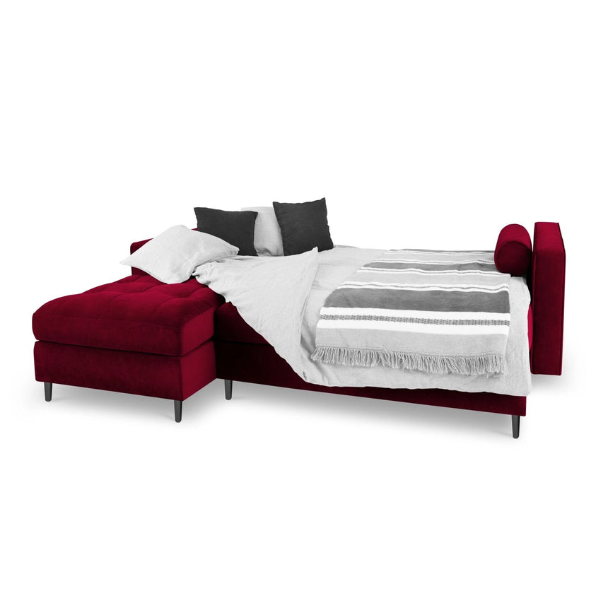 Aspen 5-Sitzer Ecksofa mit Schlaffunktion und Stauraum, Linke Seite, aus Samt in Rot (Salvador 13), 240x175x96 cm von Cosmopolitan Design – Bild 2