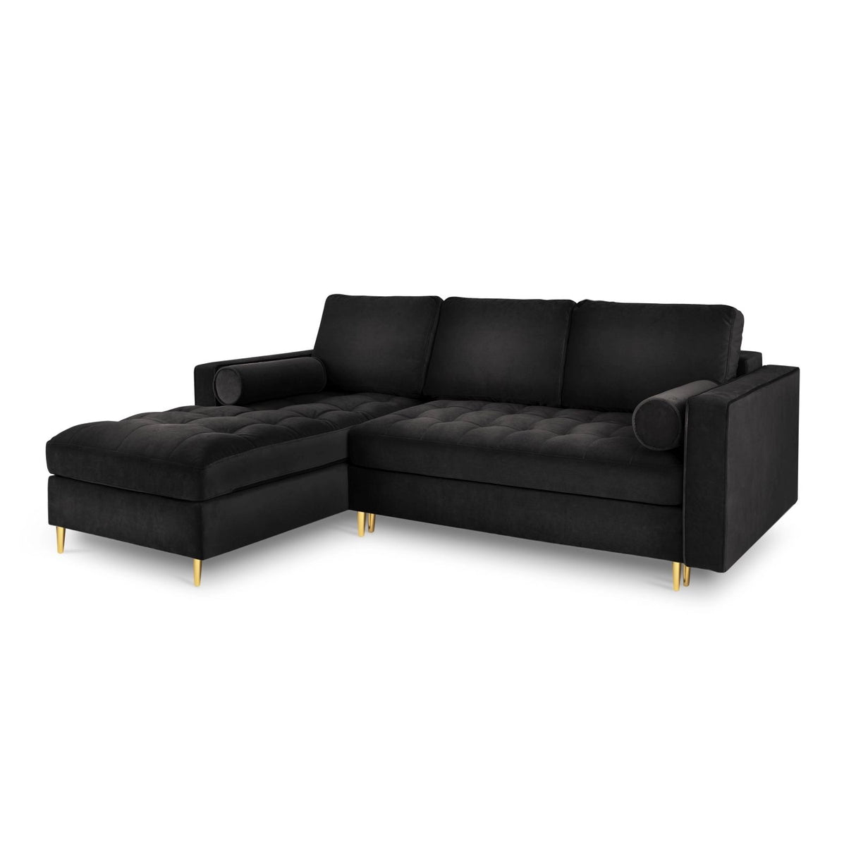 Aspen 5-Sitzer Ecksofa mit Schlaffunktion und Stauraum, Linke Seite, aus Samt in Schwarz (Salvador 19), 240x175x96 cm von Cosmopolitan Design – Bild 1