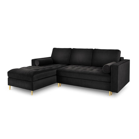 Aspen 5-Sitzer Ecksofa mit Schlaffunktion und Stauraum, Linke Seite, aus Samt in Schwarz (Salvador 19), 240x175x96 cm von Cosmopolitan Design – Bild 1