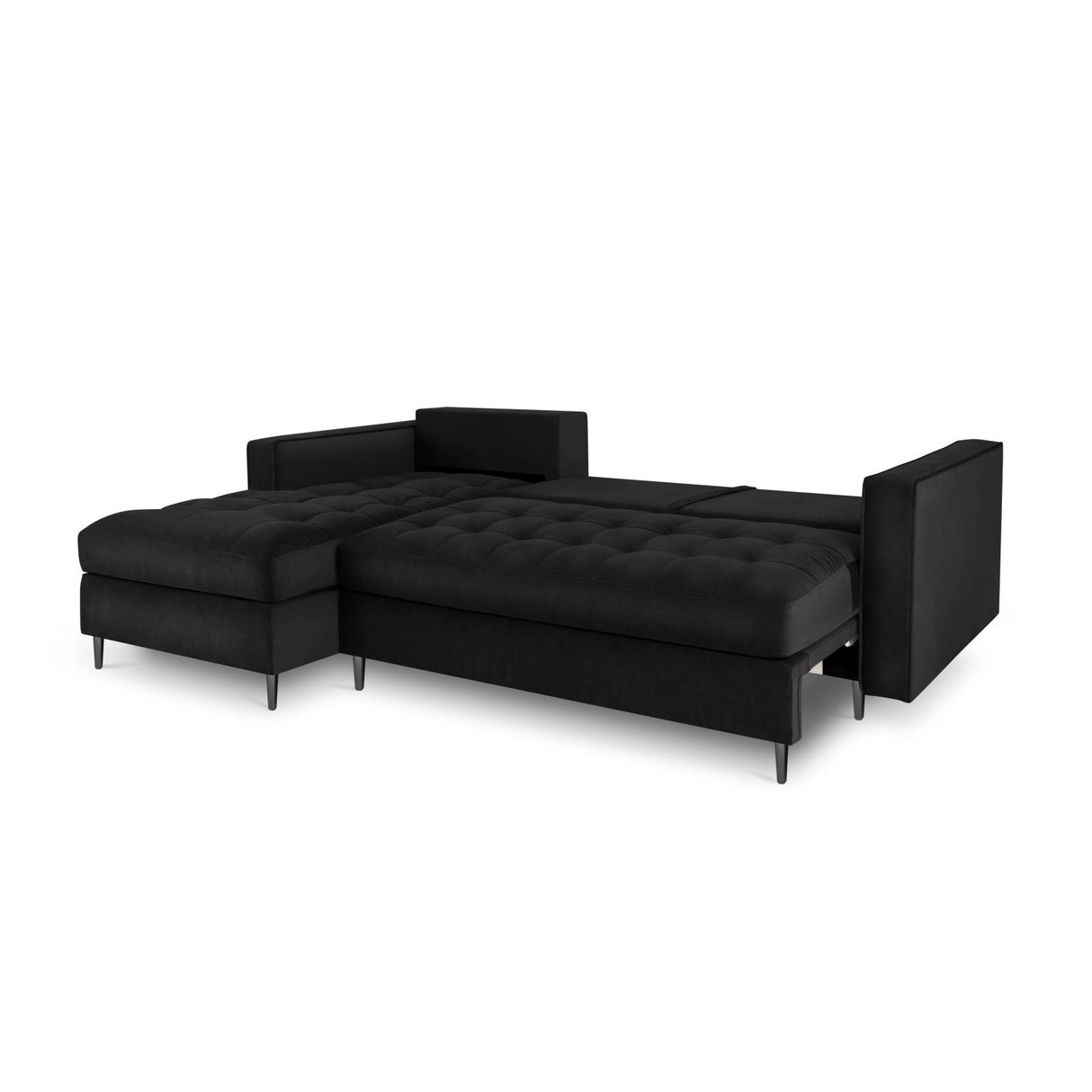 Aspen 5-Sitzer Ecksofa mit Schlaffunktion und Stauraum, Linke Seite, aus Samt in Schwarz (Salvador 19), 240x175x96 cm von Cosmopolitan Design – Bild 5