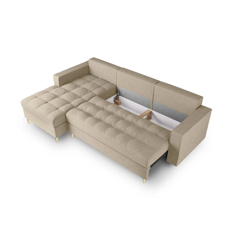 Aspen 5-Sitzer Ecksofa mit Schlaffunktion und Stauraum, Linke Seite, aus Strukturierter Stoff in Beige (Positano 08), 240x175x96 cm von Cosmopolitan Design – Bild 5