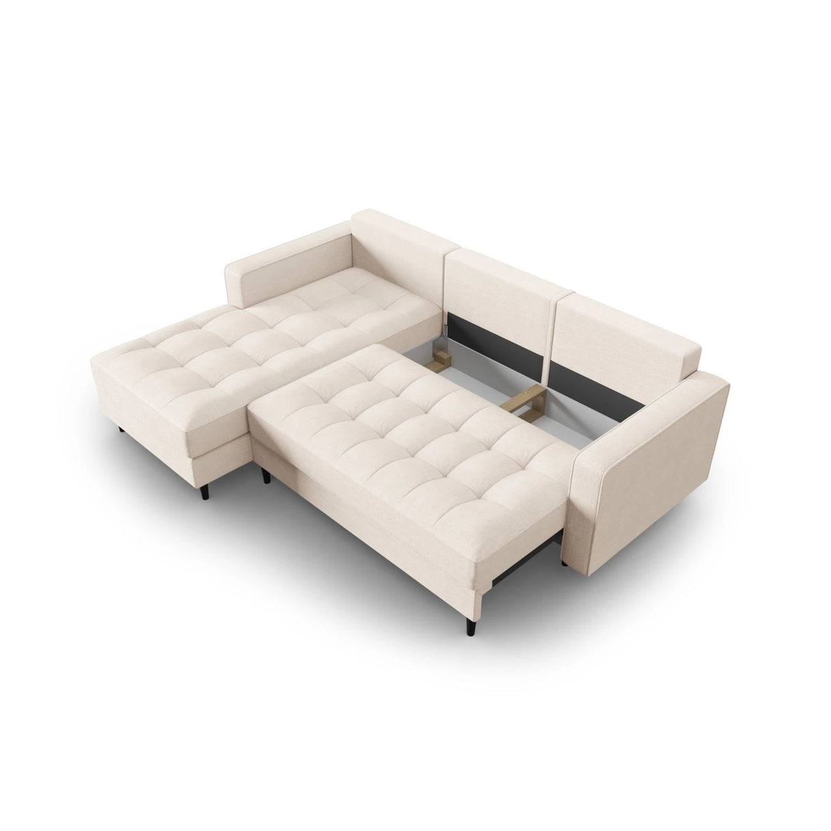 Aspen 5-Sitzer Ecksofa mit Schlaffunktion und Stauraum, Linke Seite, aus Strukturierter Stoff in Hellbeige (Melva 02), 240x175x96 cm von Cosmopolitan Design – Bild 6