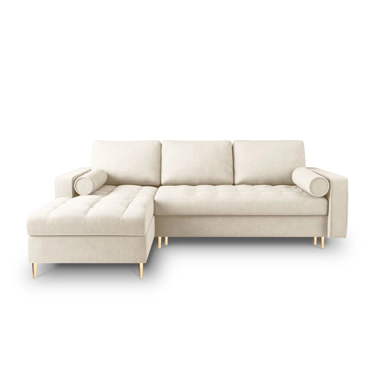 Aspen 5-Sitzer Ecksofa mit Schlaffunktion und Stauraum, Linke Seite, aus Strukturierter Stoff in Hellbeige (Positano 02), 240x175x96 cm von Cosmopolitan Design – Bild 2