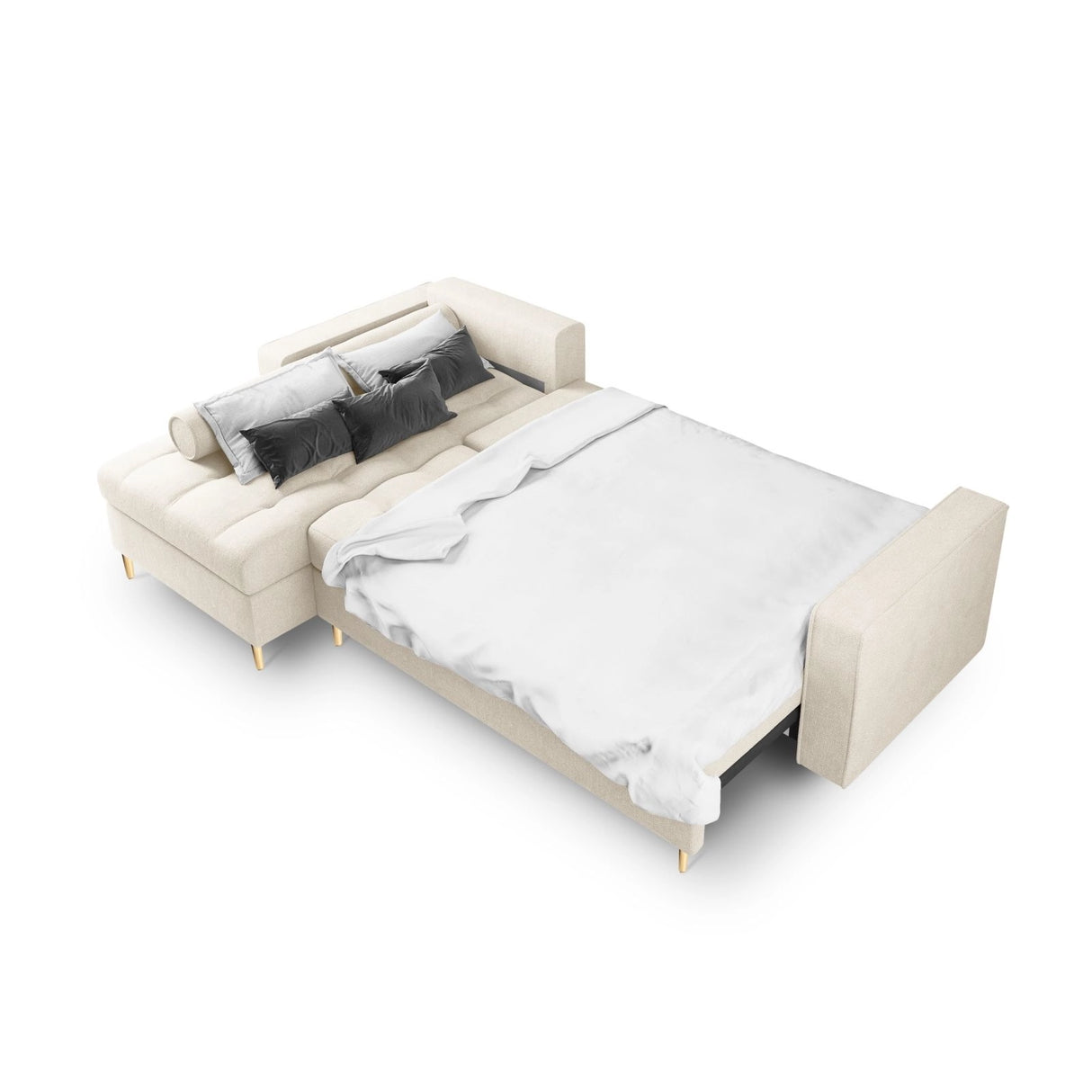 Aspen 5-Sitzer Ecksofa mit Schlaffunktion und Stauraum, Linke Seite, aus Strukturierter Stoff in Hellbeige (Positano 02), 240x175x96 cm von Cosmopolitan Design – Bild 4