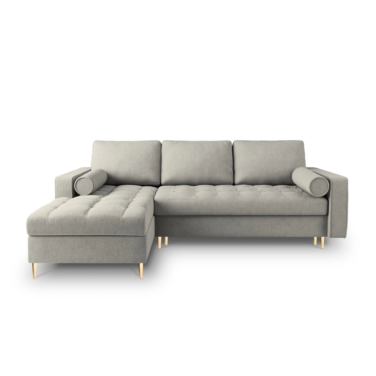 Aspen 5-Sitzer Ecksofa mit Schlaffunktion und Stauraum, Linke Seite, aus Strukturierter Stoff in Hellgrau (Positano 83), 240x175x96 cm von Cosmopolitan Design – Bild 2