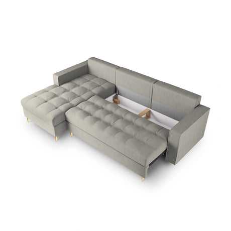 Aspen 5-Sitzer Ecksofa mit Schlaffunktion und Stauraum, Linke Seite, aus Strukturierter Stoff in Hellgrau (Positano 83), 240x175x96 cm von Cosmopolitan Design – Bild 5