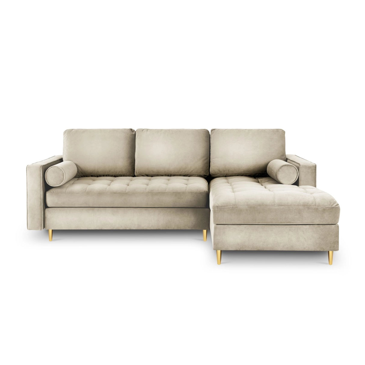 Aspen 5-Sitzer Ecksofa mit Schlaffunktion und Stauraum, Rechte Seite, aus Samt in Dunkelbeige (Salvador 2), 240x175x96 cm von Cosmopolitan Design – Bild 3