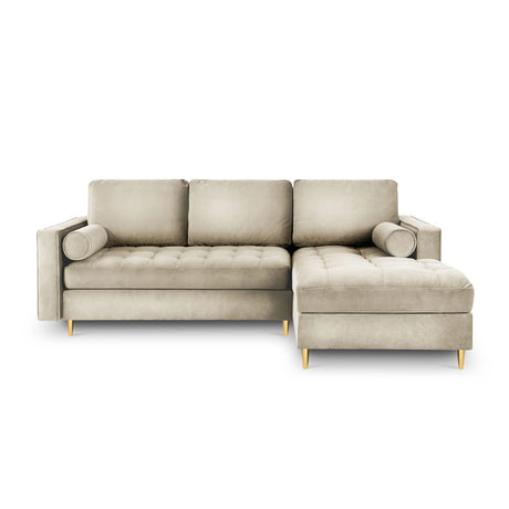 Aspen 5-Sitzer Ecksofa mit Schlaffunktion und Stauraum, Rechte Seite, aus Samt in Dunkelbeige (Salvador 2), 240x175x96 cm von Cosmopolitan Design – Bild 3