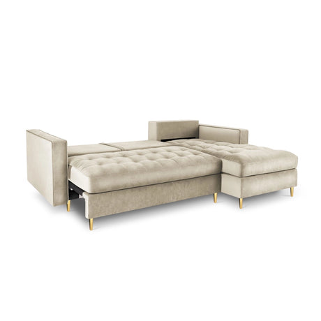 Aspen 5-Sitzer Ecksofa mit Schlaffunktion und Stauraum, Rechte Seite, aus Samt in Dunkelbeige (Salvador 2), 240x175x96 cm von Cosmopolitan Design – Bild 5