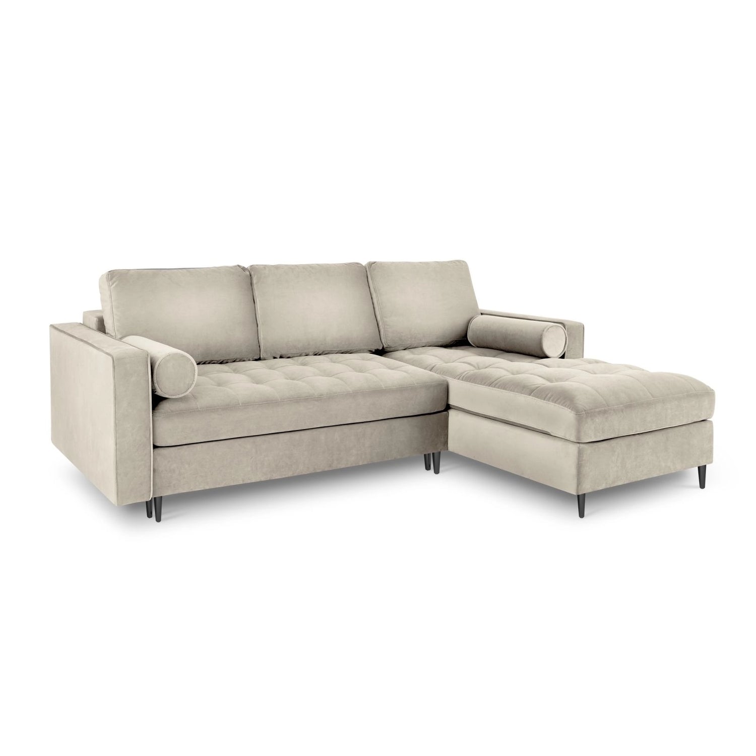 Aspen 5-Sitzer Ecksofa mit Schlaffunktion und Stauraum, Rechte Seite, aus Samt in Dunkelbeige (Salvador 2), 240x175x96 cm von Cosmopolitan Design – Bild 1