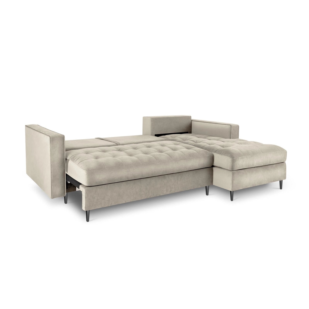Aspen 5-Sitzer Ecksofa mit Schlaffunktion und Stauraum, Rechte Seite, aus Samt in Dunkelbeige (Salvador 2), 240x175x96 cm von Cosmopolitan Design – Bild 5