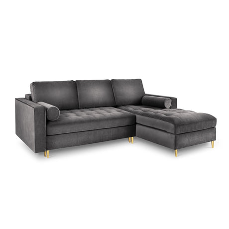 Aspen 5-Sitzer Ecksofa mit Schlaffunktion und Stauraum, Rechte Seite, aus Samt in Dunkelgrau (Salvador 18), 240x175x96 cm von Cosmopolitan Design – Bild 1