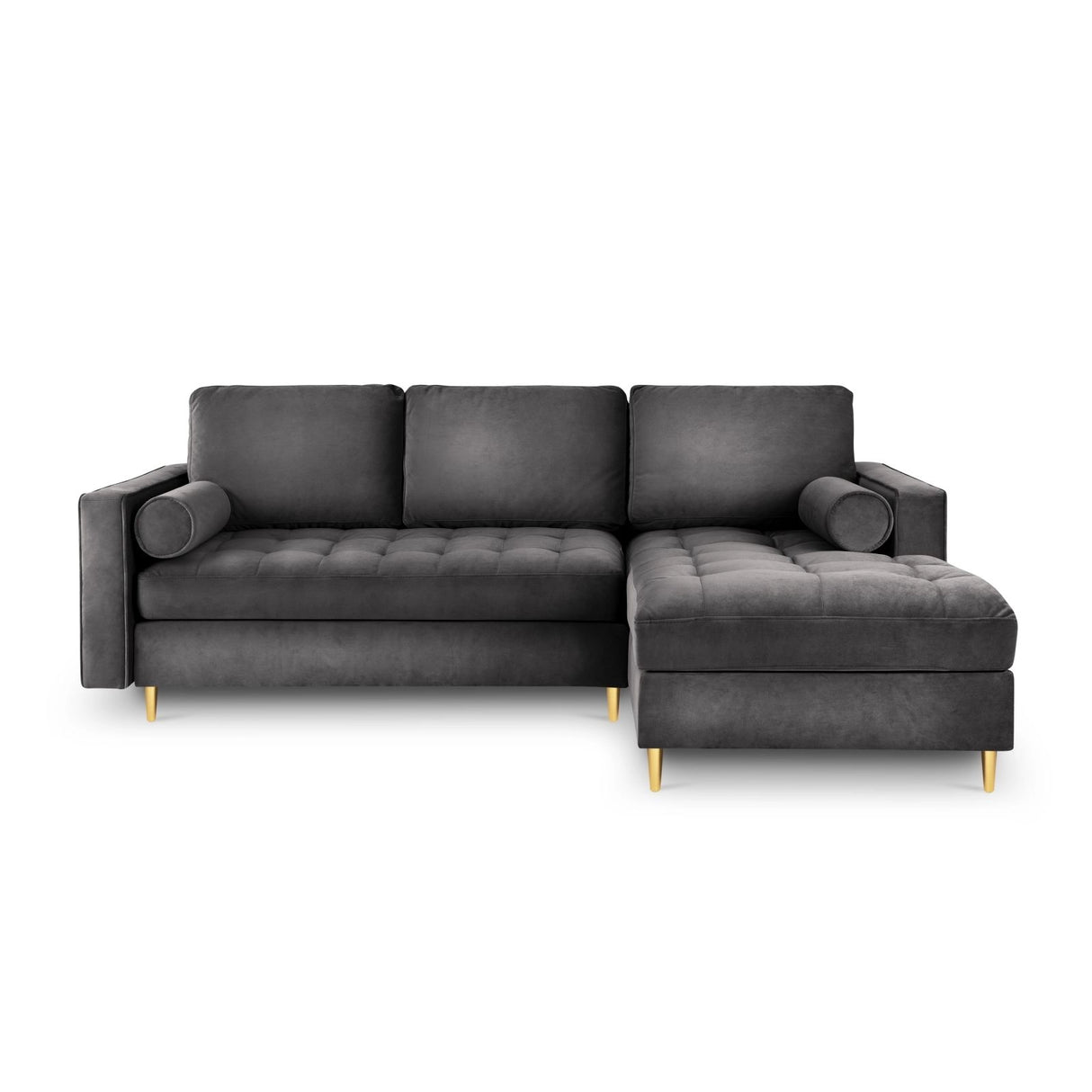 Aspen 5-Sitzer Ecksofa mit Schlaffunktion und Stauraum, Rechte Seite, aus Samt in Dunkelgrau (Salvador 18), 240x175x96 cm von Cosmopolitan Design – Bild 3