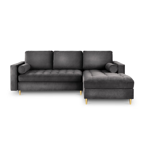 Aspen 5-Sitzer Ecksofa mit Schlaffunktion und Stauraum, Rechte Seite, aus Samt in Dunkelgrau (Salvador 18), 240x175x96 cm von Cosmopolitan Design – Bild 3