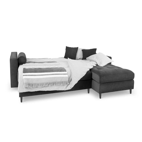Aspen 5-Sitzer Ecksofa mit Schlaffunktion und Stauraum, Rechte Seite, aus Samt in Dunkelgrau (Salvador 18), 240x175x96 cm von Cosmopolitan Design – Bild 2