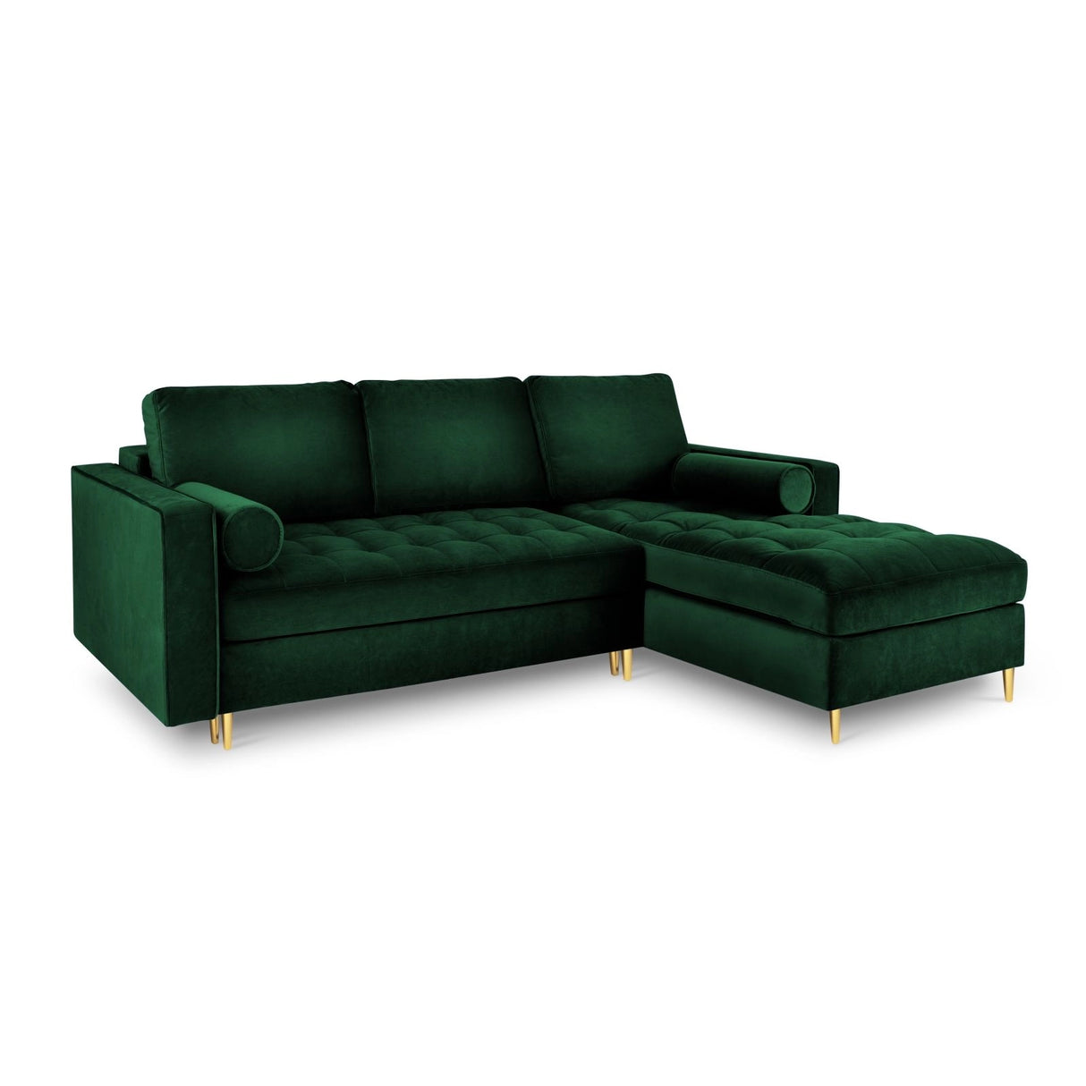 Aspen 5-Sitzer Ecksofa mit Schlaffunktion und Stauraum, Rechte Seite, aus Samt in Flaschengrün (Salvador 7), 240x175x96 cm von Cosmopolitan Design – Bild 1