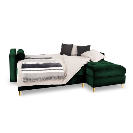 Aspen 5-Sitzer Ecksofa mit Schlaffunktion und Stauraum, Rechte Seite, aus Samt in Flaschengrün (Salvador 7), 240x175x96 cm von Cosmopolitan Design – Bild 2