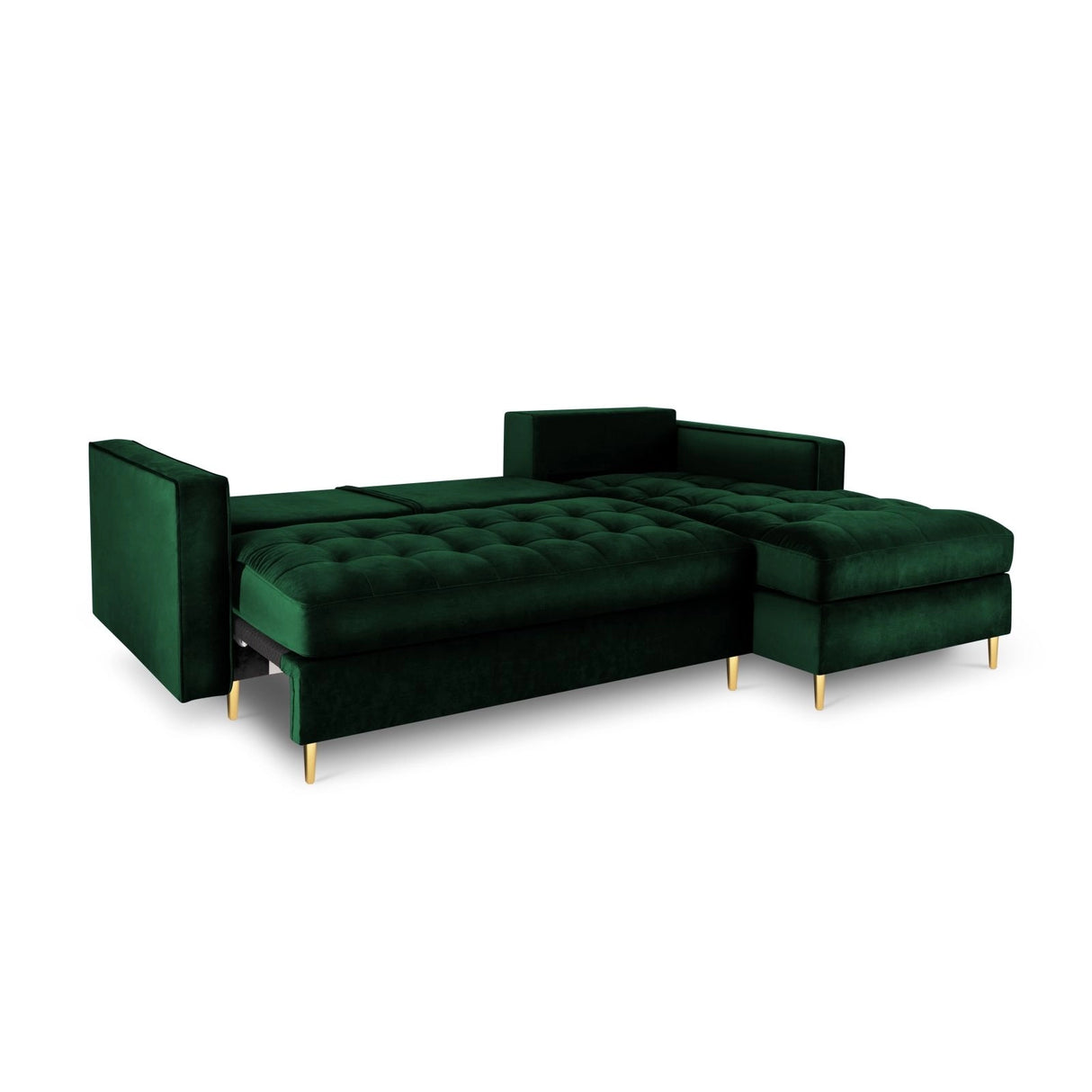 Aspen 5-Sitzer Ecksofa mit Schlaffunktion und Stauraum, Rechte Seite, aus Samt in Flaschengrün (Salvador 7), 240x175x96 cm von Cosmopolitan Design – Bild 5