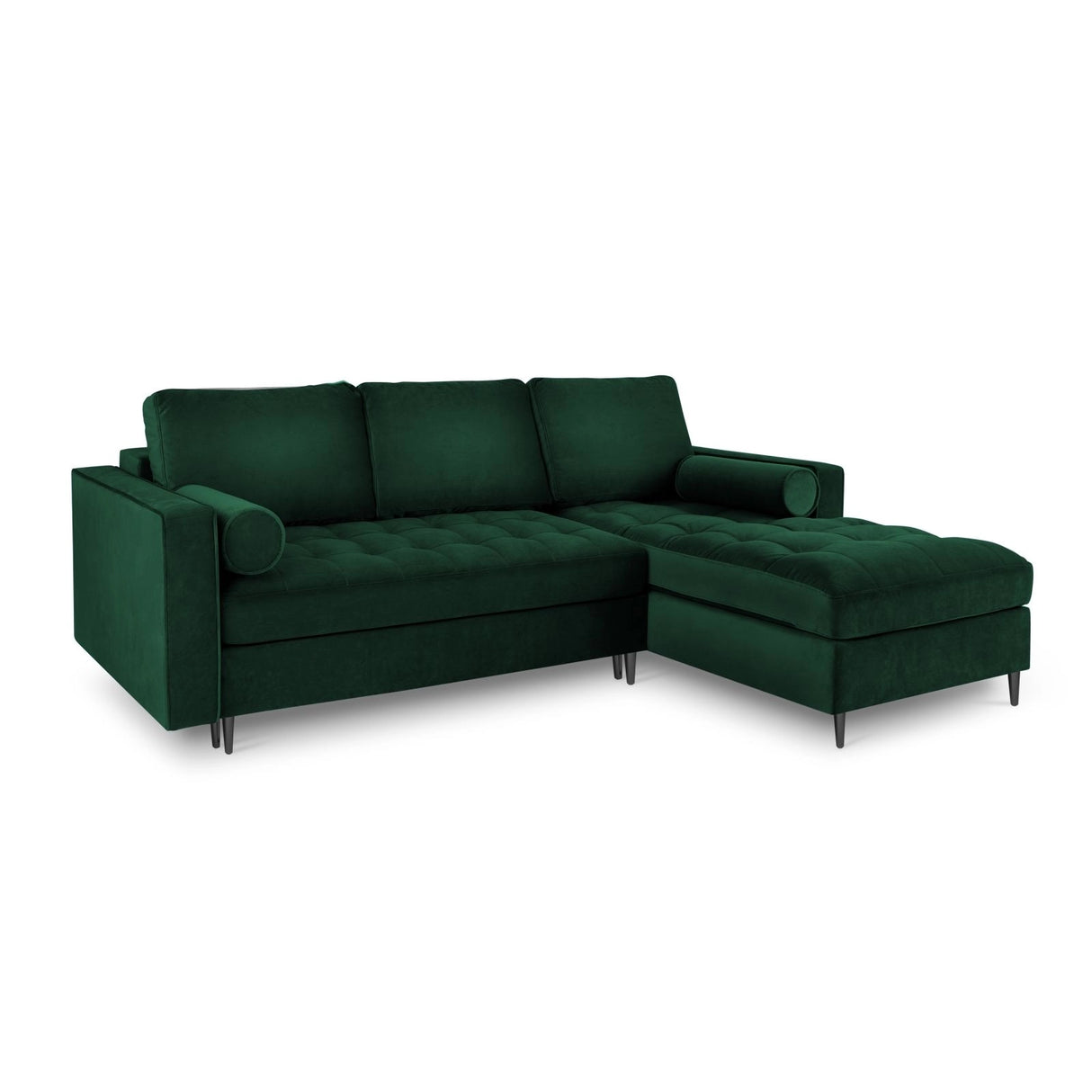 Aspen 5-Sitzer Ecksofa mit Schlaffunktion und Stauraum, Rechte Seite, aus Samt in Flaschengrün (Salvador 7), 240x175x96 cm von Cosmopolitan Design – Bild 1