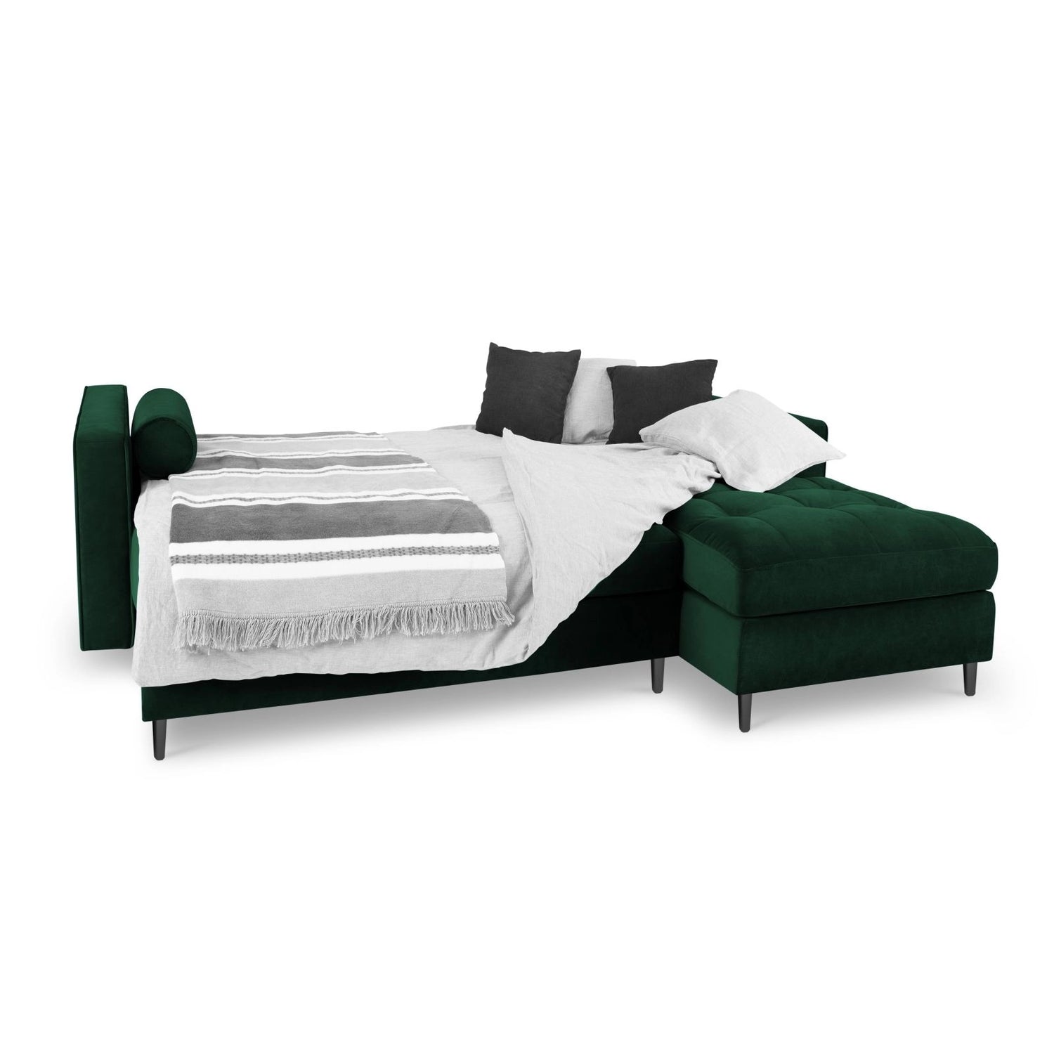 Aspen 5-Sitzer Ecksofa mit Schlaffunktion und Stauraum, Rechte Seite, aus Samt in Flaschengrün (Salvador 7), 240x175x96 cm von Cosmopolitan Design – Bild 2