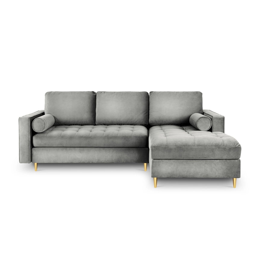 Aspen 5-Sitzer Ecksofa mit Schlaffunktion und Stauraum, Rechte Seite, aus Samt in Grau (Salvador 17), 240x175x96 cm von Cosmopolitan Design – Bild 3