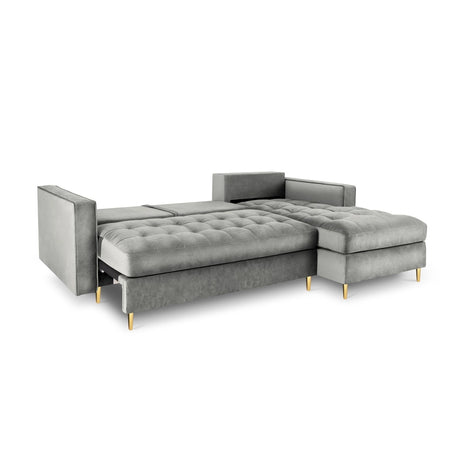 Aspen 5-Sitzer Ecksofa mit Schlaffunktion und Stauraum, Rechte Seite, aus Samt in Grau (Salvador 17), 240x175x96 cm von Cosmopolitan Design – Bild 5