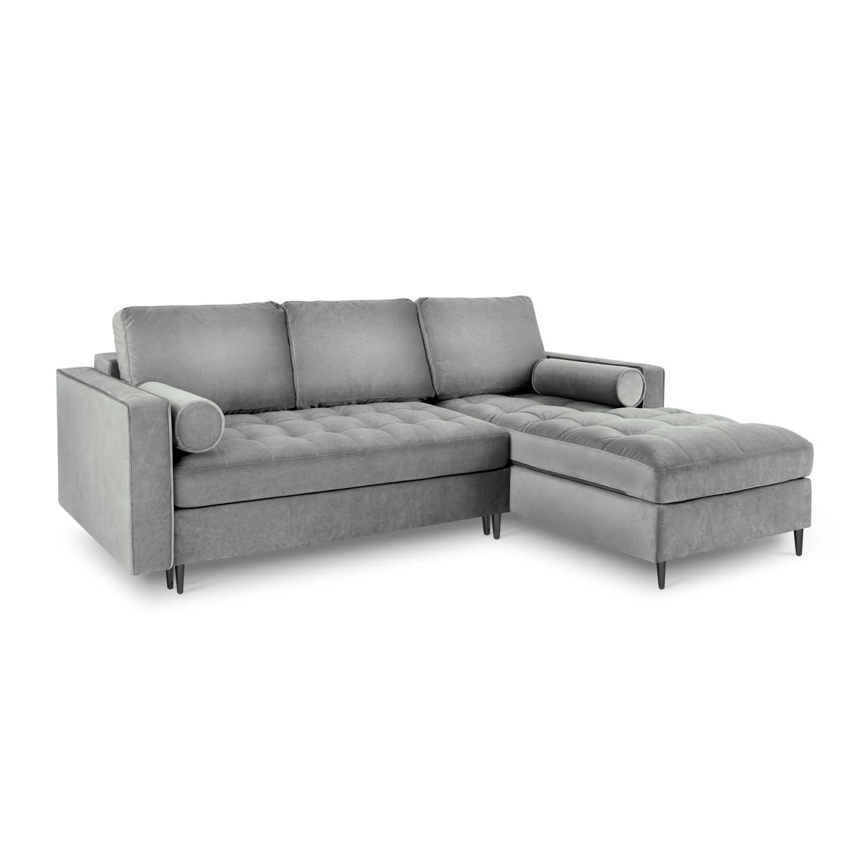 Aspen 5-Sitzer Ecksofa mit Schlaffunktion und Stauraum, Rechte Seite, aus Samt in Grau (Salvador 17), 240x175x96 cm von Cosmopolitan Design – Bild 1