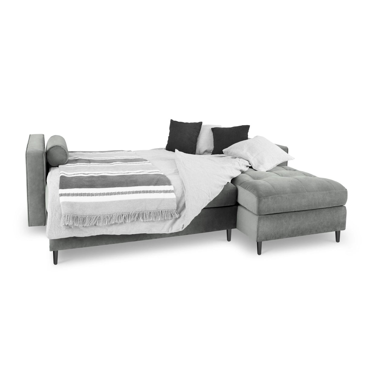 Aspen 5-Sitzer Ecksofa mit Schlaffunktion und Stauraum, Rechte Seite, aus Samt in Grau (Salvador 17), 240x175x96 cm von Cosmopolitan Design – Bild 2