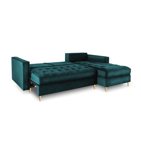Aspen 5-Sitzer Ecksofa mit Schlaffunktion und Stauraum, Rechte Seite, aus Samt in Petrol (Salvador 06), 240x175x96 cm von Cosmopolitan Design – Bild 5