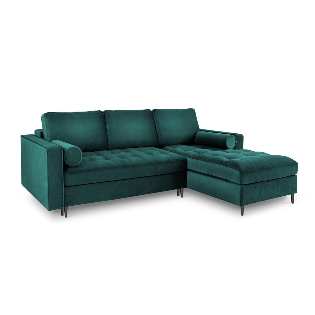 Aspen 5-Sitzer Ecksofa mit Schlaffunktion und Stauraum, Rechte Seite, aus Samt in Petrol (Salvador 06), 240x175x96 cm von Cosmopolitan Design – Bild 1